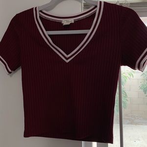 Burgundy Cropped V Neck